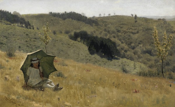 Lawrence Alma-Tadema, Sunny Days, 1874 (oil on canvas) (Mädchen, Sonnenschirm, Sommer, Feld, Landschaft, Freizeit, romantisierend,  Akademischer Realismus, Idylle, Malerei, Wunschgröße, Wohnzimmer, bunt)