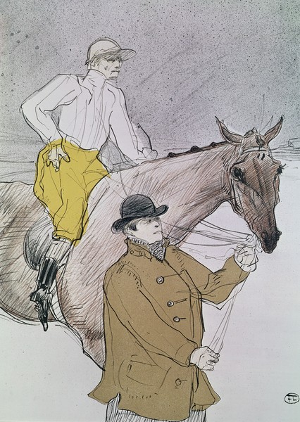 Henri de Toulouse-Lautrec, The jockey led to the start (colour litho)