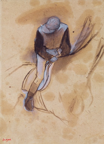 Edgar Degas, Jockey flexed forward standing in the saddle, 1860-90 (pastel & charcoal on paper)