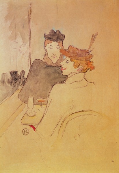 Henri de Toulouse-Lautrec, Two women sitting in a cafe (pencil & w/c on card)