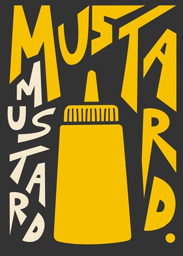 Ayse, Kitchen Mustard (Senf, Senftube, Plakat, Bistro, Gastronomie, Retro, Typografie, Küche, schwarz/gelb, Grafik, Wunschgröße)