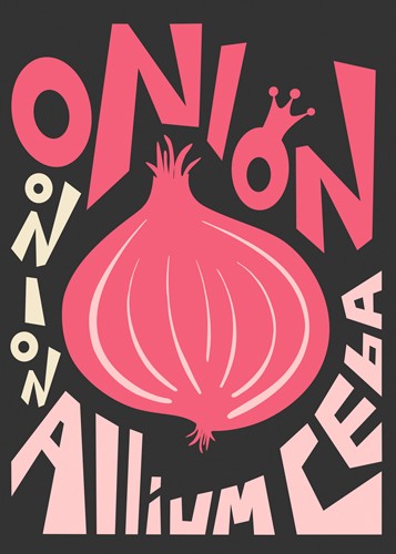 Ayse, Kitchen Onion (Zwiebel, Gemüse, Bistro, Gastronomie, Retro, Typografie, Küche, Grafik, schwarz,rosa, Wunschgröße)