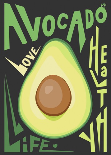 Ayse, Kitchen Avocado (Avocado, Avocadokern, Gesundheit, Bistro, Gastronomie, Retro, Typografie, Küche, Grafik, schwarz/grün, Wunschgröße)