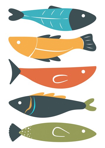 Ayse, Playful Fish (Fische, Bistro, Restaurant, Gastronomie, Retro, Küche, bunt, Grafik, Wunschgröße)