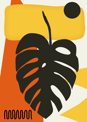 Ayse, Tropical Leaves Two (Blatt, Ornamente, tropisch, Grafik, modern, Plakativ, Wunschgröße, Treppenhaus, Wohnzimmer, bunt)