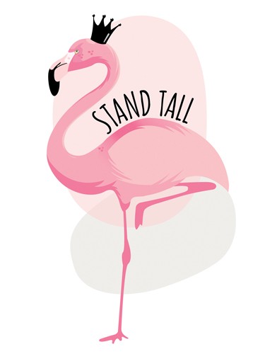 Ayse, Flamingo (Flamingo, Stelzvogel, Krone, Inspiration, Motivation, naiv, modern, Grafik, Wunschgröße, Jugendzimmer, weiß/rosa)