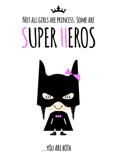 Ayse, Superhero Two (Supergirl, Heldin, Batman, Inspiration, Motivation, naiv, Comic, Grafik, Wunschgröße, Kinderzimmer, bunt)