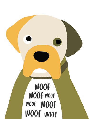 Ayse, Woof (Hund, bellen, wauwau, naiv, Comic, Grafik, Wunschgröße, Kinderzimmer, bunt)