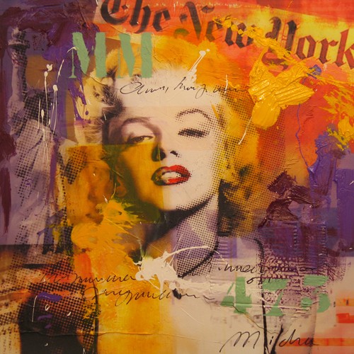 Micha Baker, Marilyn III (Marylin Monroe, Schauspielerin, Persönlichkeiten, Portrait, Idol, Pop Art, Collage, Typografie, Fotokunst, Jugendzimmer, Wohnzimmer, Treppenhaus, Wunschgröße, bunt)