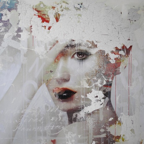 Micha Baker, Keep Calm (Frau, rote Lippen,  Portrait,  Pop Art, Collage, Typografie, Fotokunst, Jugendzimmer, Wohnzimmer, Treppenhaus, Wunschgröße, bunt)