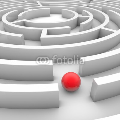 ag visuell, Labyrinth mit roter Kugel (labyrinth, rätseln, finden, rätseln, straßen, ausgang, nachforschungen, geschosse, orientierung, abtrennung, rechtsbehelf, labyrinth, zielen, entscheidung, irrweg, nachforschungen, probleme, verloren, navigation, navigieren, erfolg, business, idee)