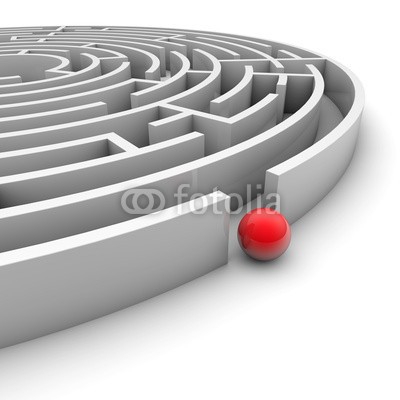 ag visuell, Labyrinth mit roter Kugel (labyrinth, rätseln, finden, rätseln, straßen, ausgang, nachforschungen, geschosse, orientierung, abtrennung, rechtsbehelf, labyrinth, zielen, entscheidung, irrweg, nachforschungen, probleme, verloren, navigation, navigieren, erfolg, business, idee)