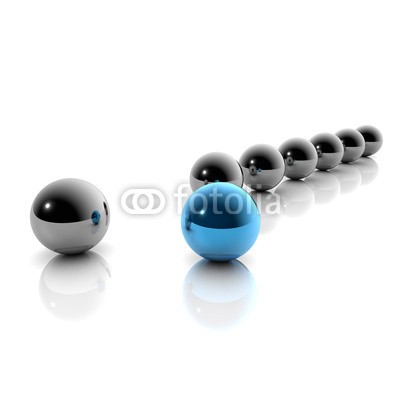 ag visuell, Aus der Menge herausragen: 3D Grafik / 3D Illustration (geschosse, ball, ball, individuell, individualität, anders sein, anders, individuell, einzigartig, vip, gegenüberstellung, kontrast, originell, kontrast, ideen, abstrakt, kreativität, erfolg, innovation, hintergrund, 3d, symbol, chrome, spiegelun)