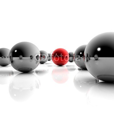 ag visuell, Innovation und Wettbewerbsvorsprung - 3D Illustration (innovation, einzigartig, ideen, erfolg, kreativität, vip, geschosse, ball, ball, individuell, individualität, anders sein, anders, individuell, einsamkeit, abgeschiedenheit, gegenüberstellung, kontrast, originell, kontrast, abstrakt, gesellschaft, mass)