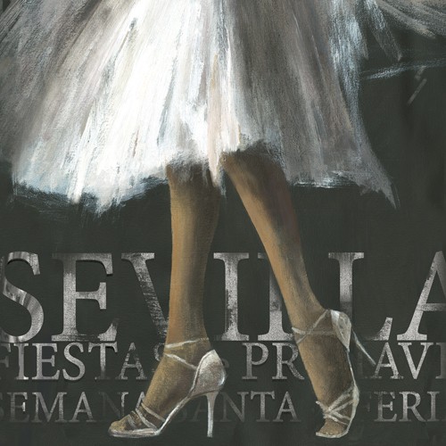 Aimee Wilson, Sevilla (Kleid, Tanzkleid, Frauenbeine, Pumps, Ballkleid, Glamour, Mode, Eleganz, Fest, Sevilla, Wunschgröße, Malerei, Ankleidezimmer,  Boutique, grau/weiß)