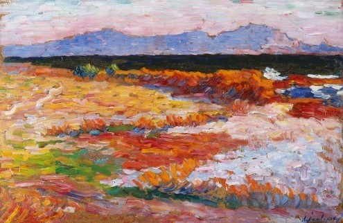 ALEXEJ von JAWLENSKY, Mittelmeer bei Marseille (Landschaft, Ebene, Felder, Berge, Panorama, Südfrankreich, Expressionismus, klassische Moderne, Malerei, Wohnzimmer, Wunschgröße, bunt)