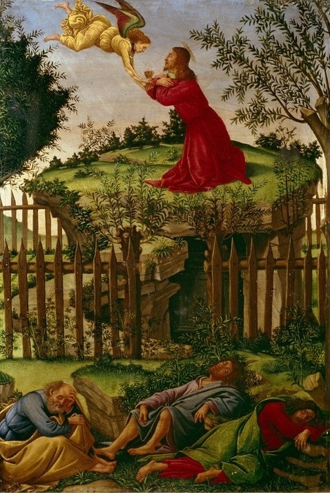 Sandro Botticelli, Christus am Ölberg (Christentum, Gebet, Religion, Renaissance, Neues Testament, Bibel,Engel, Italienische Kunst, Gartenzaun, Passion Christi, Jünger, Schlafen (Schlaf),Garten, Wohnzimmr, Schlafzimmer, Klassiker,)