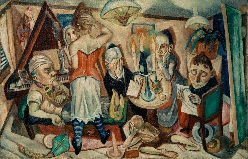 Max Beckmann, Familienbild (Menschen, Familientreff, Generationen, Expressionismus, Klassische Moderne, Malerei, Wohnzimmer, Treppenhaus, Wunschgröße, bunt)