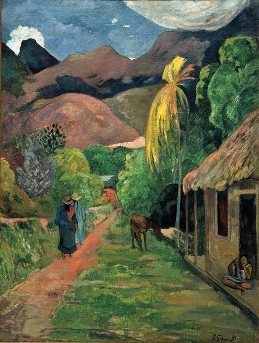 Paul Gauguin, Straße ins Gebirge (Insel,Dorfstrasse,Gebirge,Landstrasse,Landschaft,Völkerkunde,Französische Kunst,Gasse,Exotik,Synthetismus,Land Und Leute)