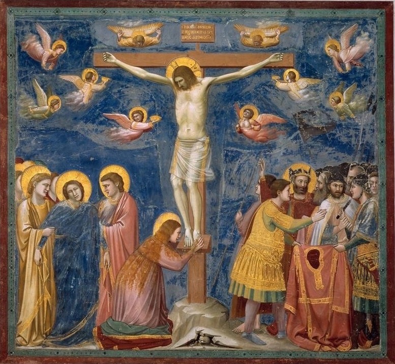Giotto di Bondone, Die Kreuzigung (Kreuzung, Golgatha, Engel, Maria, Schächer, Klassiker, Gotik, Religion, Christentum, Neues Testament, Malerei, Detail, Wunschgröße, Schlafzimmer, Wohnzimmer, bunt)