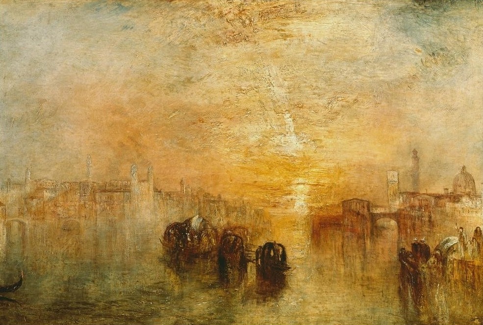 JOSEPH MALLORD WILLIAM TURNER, Venice: Going to the Ball (San Martino) (Ball (Gesellschaft),Architektur,Boot,Feste,Geographie,Kirche,Kunst,Landschaft,Morgenrot,Stadt,Tageszeiten,Gondel,Morgen,Vedute,Lagune,Sonnenaufgang,Stadtansicht,Architekturdarstellung,Englische Kunst,Binnenschiffahrt,Ansicht,Romantik,Abfahrt,Topographie,S)