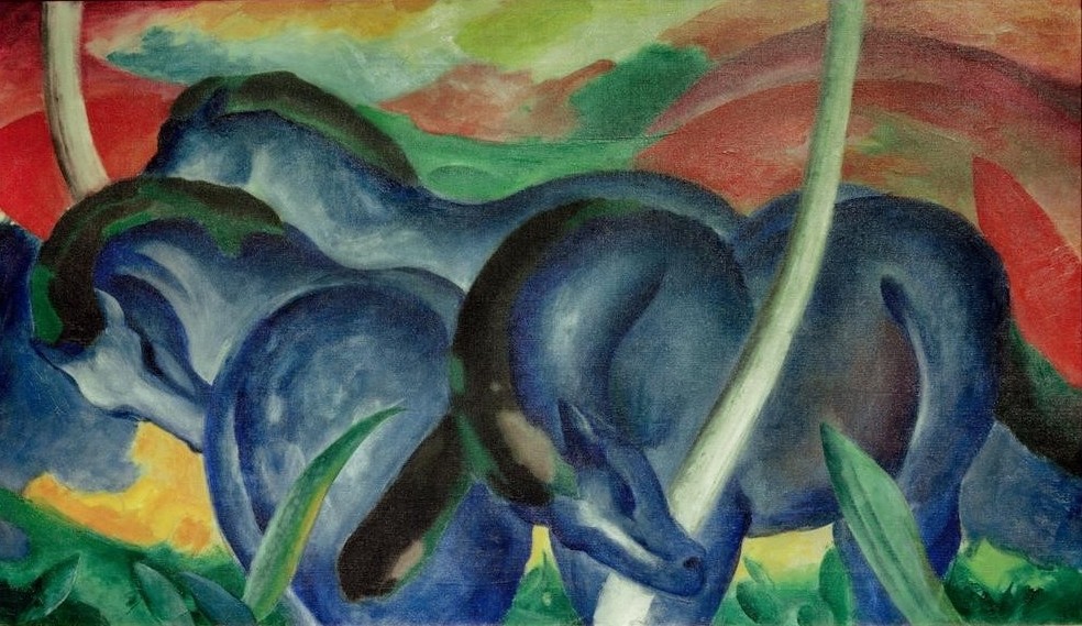 Franz Marc, Die großen blauen Pferde (Deutsche Kunst,Pferd (Tier),Zoologie,Expressionismus,Der Blaue Reiter,Tier)