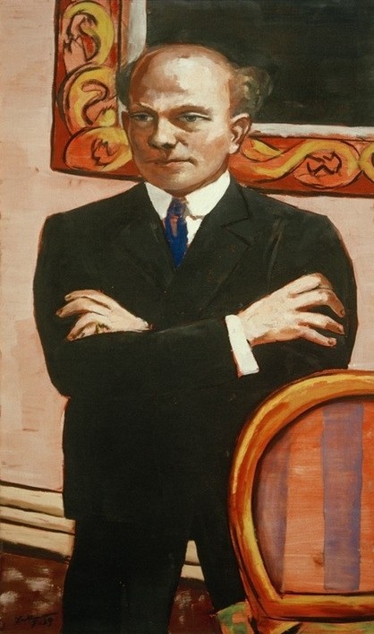 Max Beckmann, Bildnis Gottlieb Friedrich Reber (Persönlichkeiten, Mann, Portrait, Expressionismus, Klassische Moderne, Malerei, Wohnzimmer, Treppenhaus, Wunschgröße, bunt)