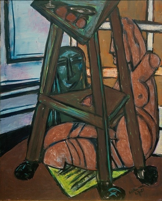 Max Beckmann, Plastik-Studio (Atelierecke) (Expressionismus, Klassische Moderne, Malerei, Wohnzimmer, Treppenhaus, Wunschgröße, bunt)