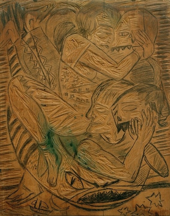 Max Beckmann, Selbstporträt mit Najla als Zirkusartisten (Persönlichkeiten, Selbstportrait, Artisten, Zirkus, Expressionismus, Klassische Moderne, Grafik,  Wohnzimmer, Treppenhaus, Wunschgröße, bunt)