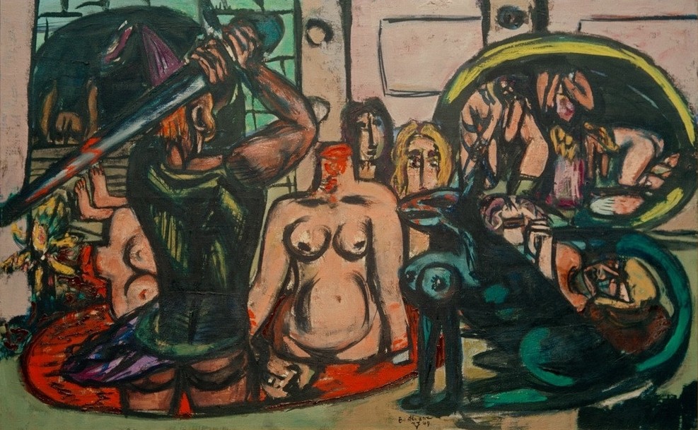 Max Beckmann, Perseus' (Herkules') letzte Aufgabe (Mythologie, Helden, Köpfen, Kopflos, brutal, Blut, Expressionismus, Klassische Moderne, Malerei, Wohnzimmer, Treppenhaus, Wunschgröße, bunt)