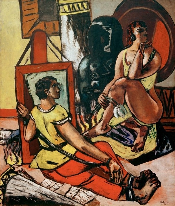 Max Beckmann, Versuchung (Versuchung des hl. Antonius) (Triptychon, Religion, Heiliger Antonius, Bibel, Detail, Expressionismus, Klassische Moderne, Malerei, Wohnzimmer, Treppenhaus, Wunschgröße, bunt)