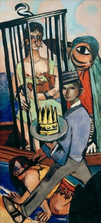 Max Beckmann, Versuchung (Versuchung des hl. Antonius) (Triptychon, Religion, Heiliger Antonius, Bibel, Detail, Expressionismus, Klassische Moderne, Malerei, Wohnzimmer, Treppenhaus, Wunschgröße, bunt)