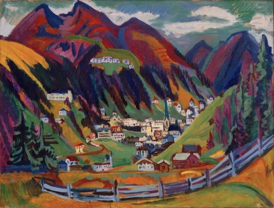 Ernst Ludwig Kirchner, Blick auf Davos (Deutsche Kunst,Gebirge,Geographie,Kunst,Landschaft,Expressionismus,Stadtansicht,Die Brücke,Ansicht,Topographie)