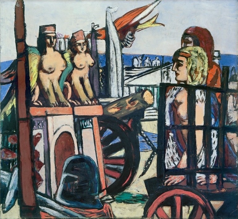Max Beckmann, Abtransport der Sphinxe (Expressionismus, Klassische Moderne, Malerei, Wohnzimmer, Treppenhaus, Wunschgröße, bunt)