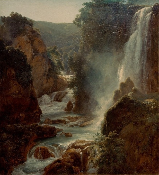 Achille-Etna Michallon, Die Kaskade von Tivoli  (Landschaft, Landschaftsmalerei, Italien, Tivoli, Kaskaden, Wasserfall, Fluss, Aniene, Klassiker, Wunschgröße, Wohnzimmer, Malerei, bunt)