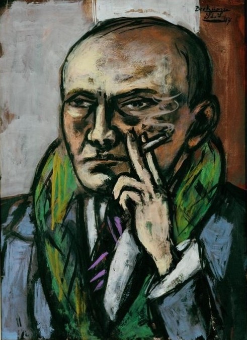 Max Beckmann, Selbstbildnis mit Zigarette (Persönlichkeiten, Expressionismus, Klassische Moderne, Malerei, Wohnzimmer, Treppenhaus, Wunschgröße, bunt)
