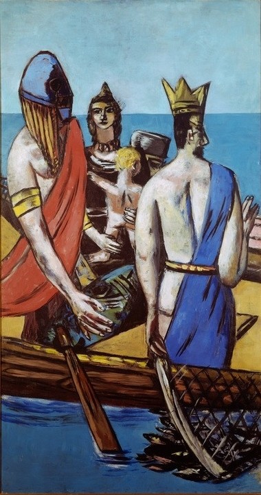 Max Beckmann, Abfahrt (Fischer, König, Menschen, Fischerboot, Fischernetz, Fang, Expressionismus, Klassische Moderne, Malerei, Wohnzimmer, Treppenhaus, Wunschgröße, bunt)