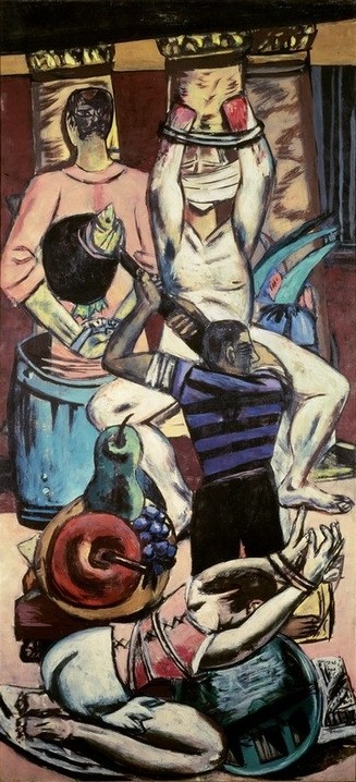 Max Beckmann, Abfahrt (Folter, Gewalt, Menschen, Brutal, Expressionismus, Klassische Moderne, Malerei, Wohnzimmer, Treppenhaus, Wunschgröße, bunt)