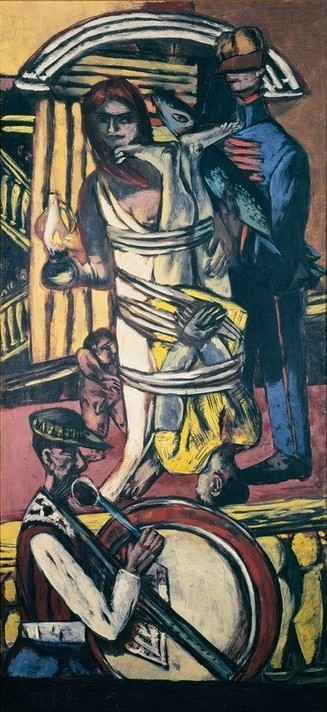 Max Beckmann, Abfahrt (Folter, Gewalt, Menschen, Brutal, Expressionismus, Klassische Moderne, Malerei, Wohnzimmer, Treppenhaus, Wunschgröße, bunt)