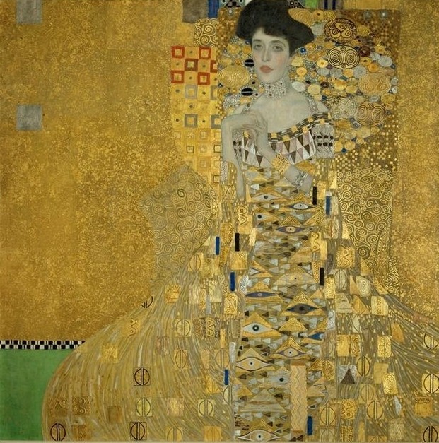 Gustav Klimt, Adele Bloch-Bauer I  (Klassische Moderne, dekorativ, Jugendstil, Persönlichkeiten, Frau, Portrait, Ornamente, geometrische Formen, Wunschgröße, Wohnzimmer, Treppenhaus, Schlafzimmer, Malerei)