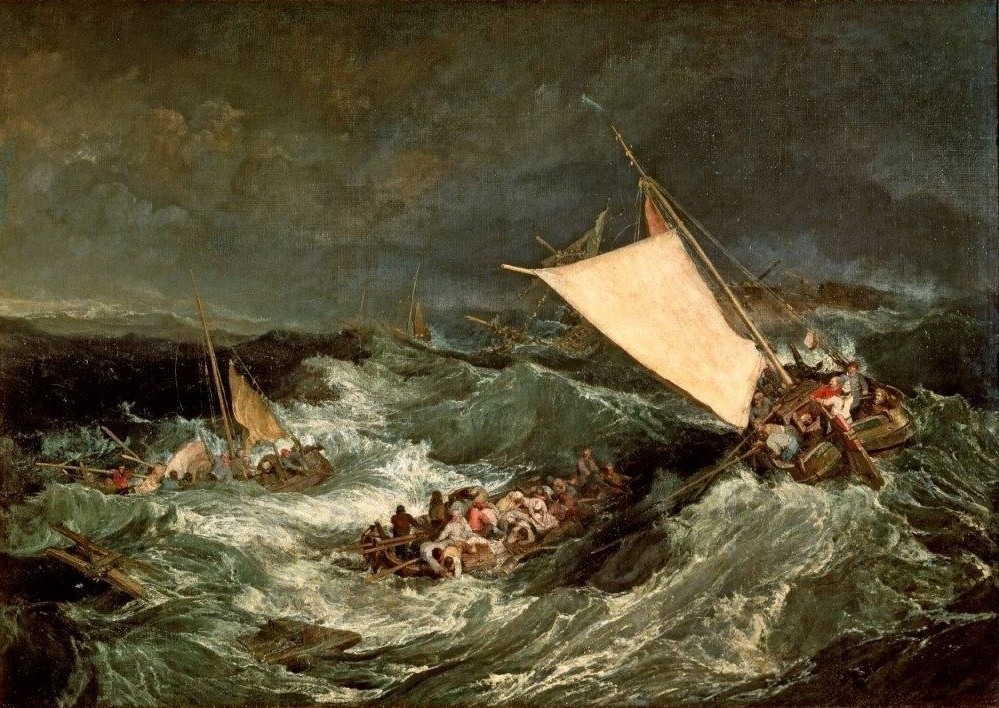JOSEPH MALLORD WILLIAM TURNER, The Shipwreck (Elemente,Schiffbruch Und Unglück,Segelschiff,Wasser,Meer,Rettungsboot,Katastrophe,Brandung,Seenot,Englische Kunst,Todesangst,Schiffbruch,Unwetter,Welle,Lebensrettung,Kampf Mit Den Elementen,Romantik,Naturgewalt,Sturm,Ertrinken,Schifffahrt)