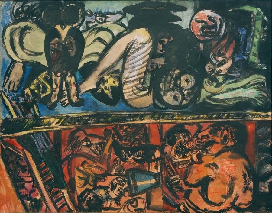 Max Beckmann, Hölle und Vorhölle (Religion, Hölle, Höllenfeuer, Christentum, Strafe, Expressionismus, Klassische Moderne, Malerei, Wohnzimmer, Treppenhaus, Wunschgröße, bunt)