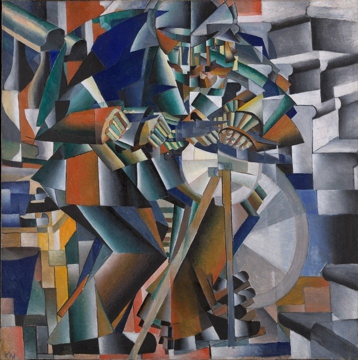 Kasimir Malewitsch, The Knifegrinder (Arbeit,Kunst,Mann,Maschine,Museum,Rad,Kubismus,Galerie,Futurismus,Dengeln,Innenansicht,Kubofuturismus)