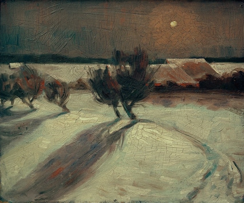 Max Beckmann, Schneelandschaft im Mondlicht (Expressionismus, Klassische Moderne, Malerei, Wohnzimmer, Treppenhaus, Wunschgröße, bunt)
