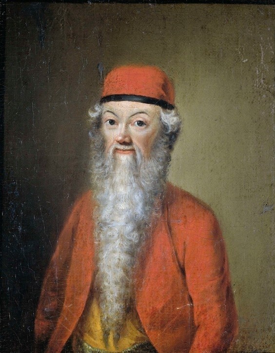 Jean-Étienne Liotard, Self Portrait in Turkish Costume (Selbstportait, Künstler, Kappe, Verkleidung, Kostüm, Türke, Bart, Rokoko, Portrait, Wunschgröße, Wohnzimmer, Treppenhaus, Klassiker,  bunt)