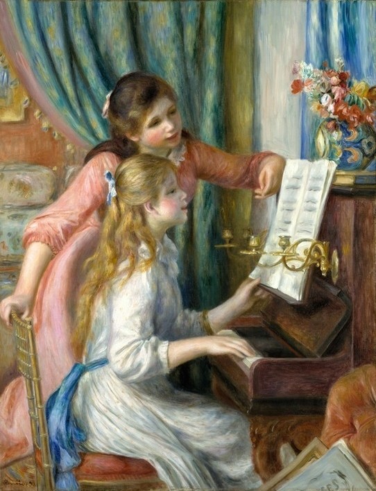 Pierre-Auguste Renoir, Zwei junge Mädchen am Klavier (Mädchen,Noten,Klavier,Blume)