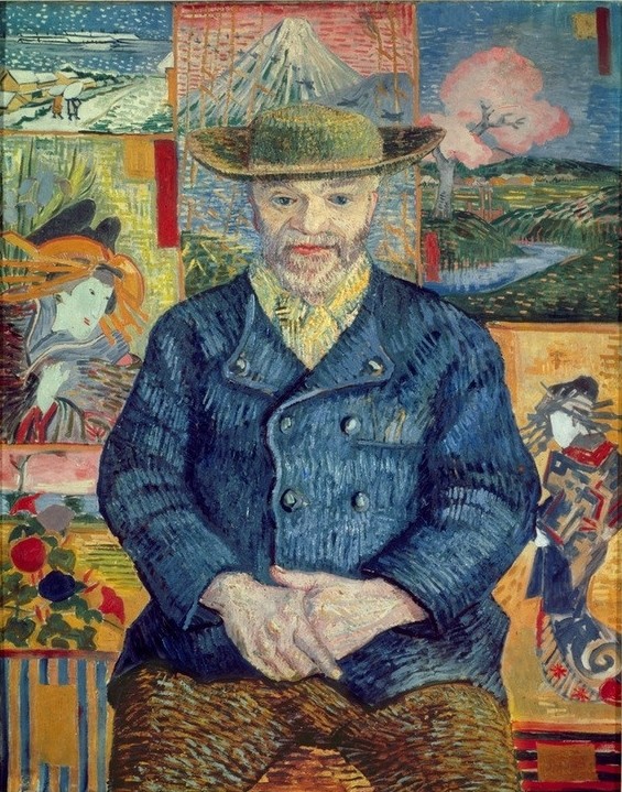 Vincent van Gogh, Bildnis Pere Tanguy (Herrenmode,Mann,Mode,Volkskunde,Impressionismus,Hut,Bild Im Bild,Portrait,Niederländische Kunst,Kulturimport,Japanmode,Händler,Jacke,Kulturaustausch,Galerist,Land Und Leute)