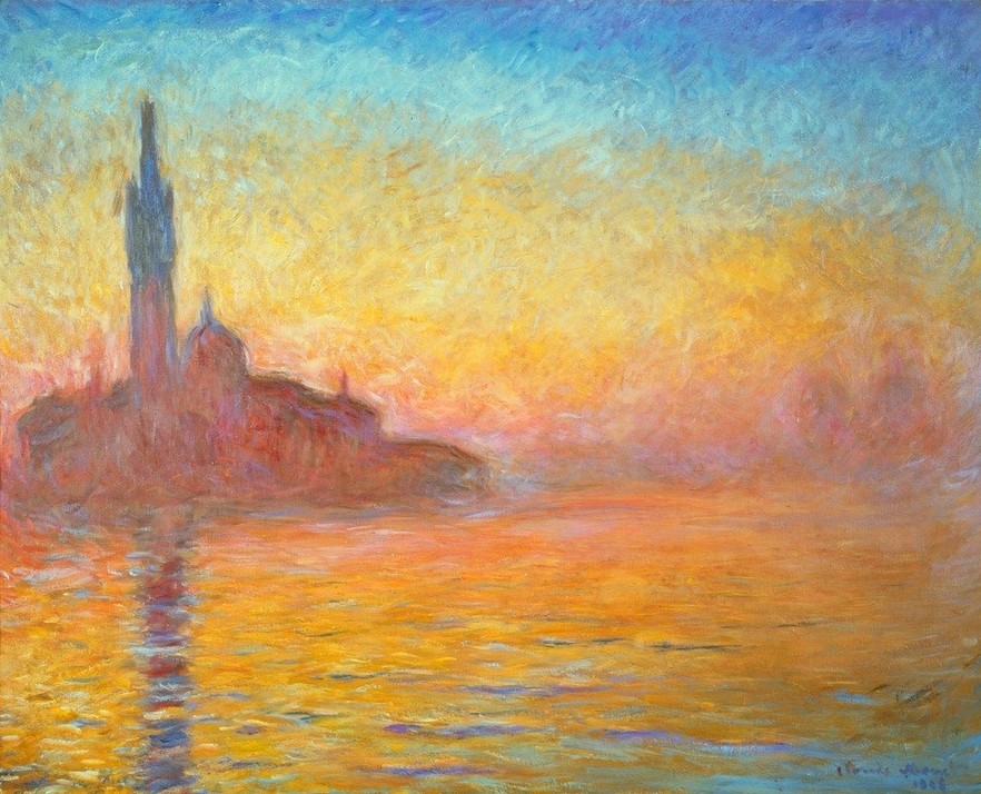 Claude Monet, Crépuscule à Venise (Tageszeiten, Venedig, Sonnenaufgang, diffus,  Französische Kunst, Impressionismus, Wunschgröße, Wohnzimmer, Klassiker, Malerei)