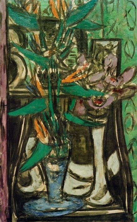 Max Beckmann, Stillleben mit Strelizien (Stillleben, Expressionismus, Klassische Moderne, Malerei, Wohnzimmer, Esszimmer, Treppenhaus, Wunschgröße, bunt)