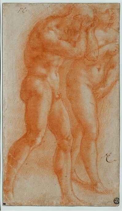 MICHELANGELO BUONARROTI, Adam and Eve chased from paradise (Renaissance, Akt, Klassiker, Studie, Vertreibung aus dem Paradies, Menschen, Religion, Persönlichkeiten, Adam und Eva, Schlafzimmer, Wohnzimmer, Rötel, Wunschgröße)